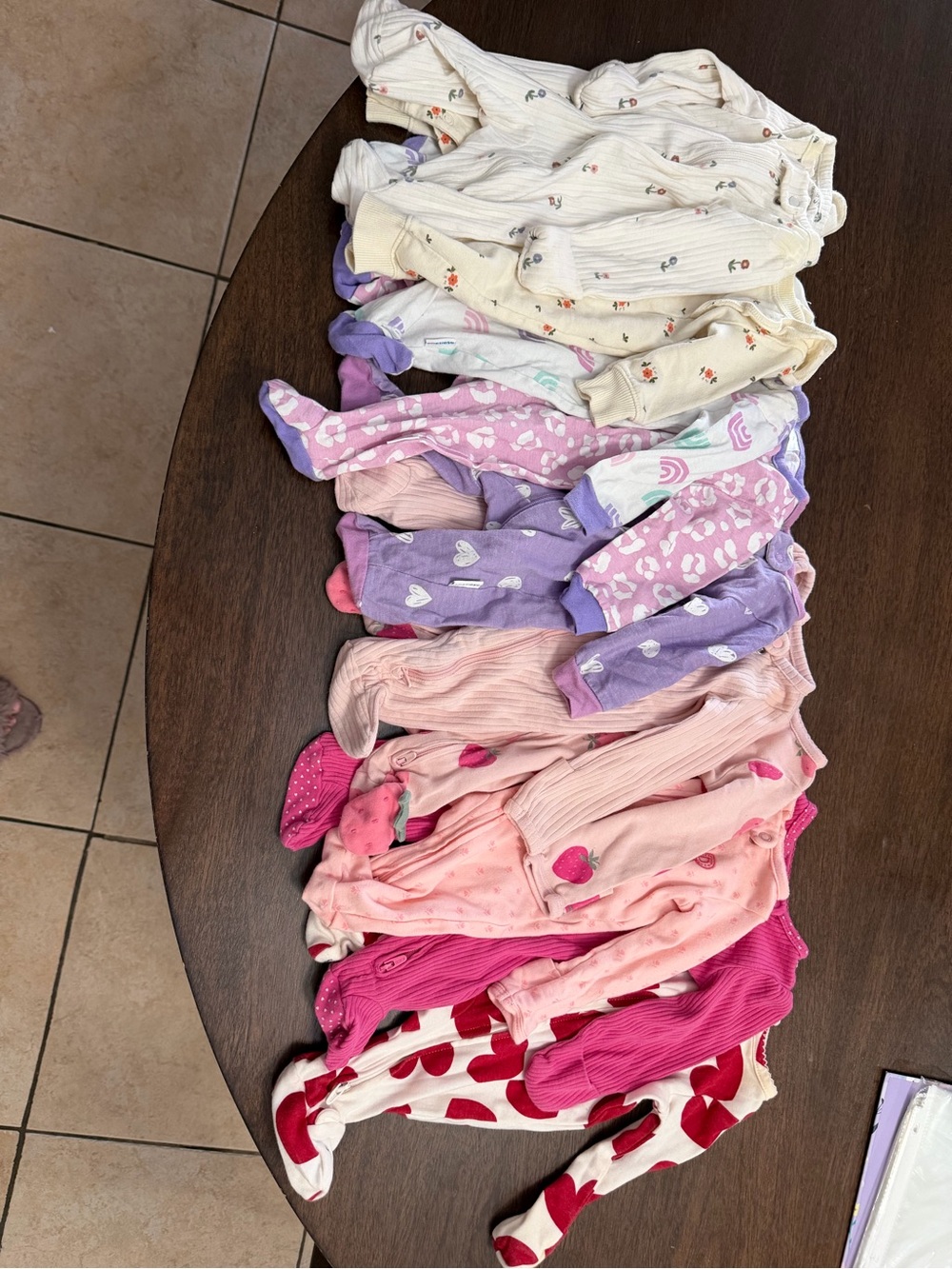 Bundle of Baby Girls Footed Pajamas in Cream, Purple, Pink & Red